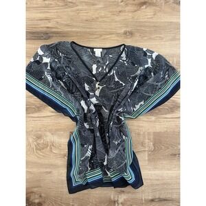 Talbots Women's Floral  Blouse  Scarf Top Poncho Kimono Handkerchief Size L/xl